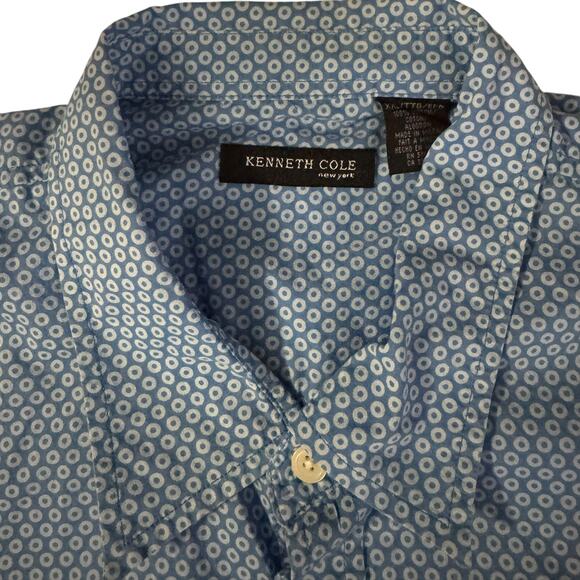 Kenneth Cole Casual Collar Shirt Blue with White Rings XXL - Picture 2 of 4